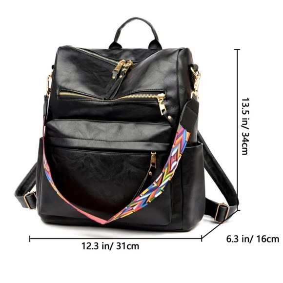 Luxe Black zipper detail vegan leather backpack - Picture 5 of 8